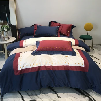 

British style pure cotton embroidery cotton quilt set of four sets of American high-end sanding bed sheet spring and autumn