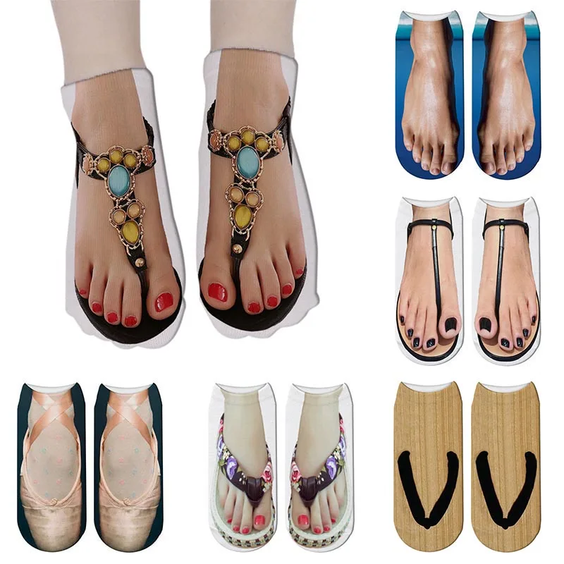 Printed Ankle Socks Cute Foot 3D for Women Kawaii Low Ankle Cotton Casual Funny Creative