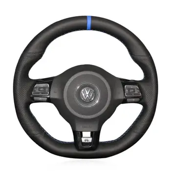 

Top Leather Steering Wheel Hand-stitch on Wrap Cover For VolksWagen Golf 6 MK6 Polo Scirocco R Passat CC 2010