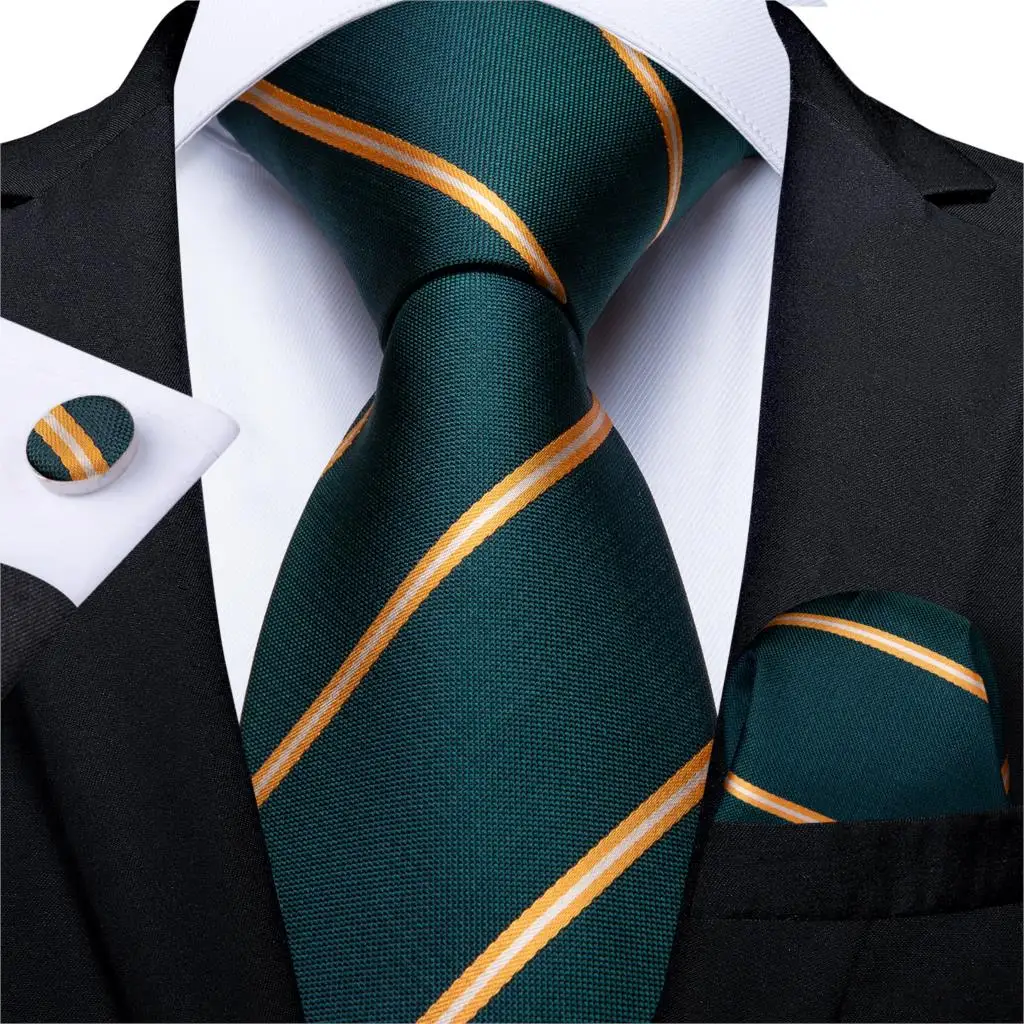 DiBanGu дизайнерский мужской свадебный галстук золотого и черного цвета в полоску, шелковые галстуки на шею для мужчин, набор ночных запонок, деловые вечерние галстуки - Цвет: N-7094