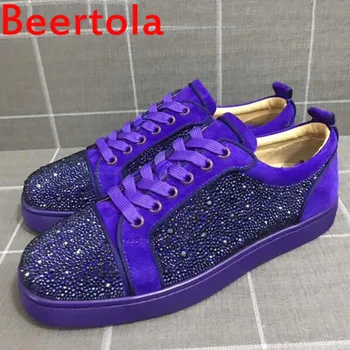 

Beertola Men's Sneakers Comfortable Flock Crystal Lace Up Men Casual Flats Bottom Shoes Leisure Style Chaussures Male Shoe