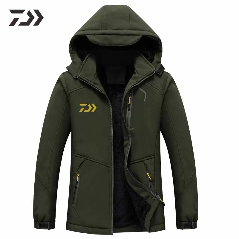 Новая верхняя одежда с капюшоном Daiwa, одежда для рыбалки, зимняя ветрозащитная Мужская однотонная куртка на молнии для рыбалки, мужской костюм для рыбалки - Цвет: Зеленый