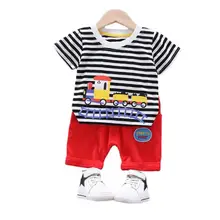 Summer Baby Boys Cartoon Clothes Children Girls Striped T Shirt Shorts 2Pcs/sets Kids Infant Cotton Clothing Toddler Sportswear