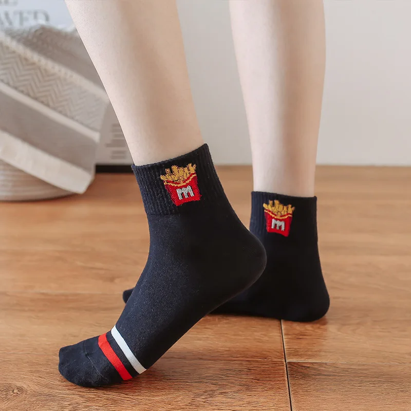SP& CITY 5 пар/ком2/мультяшные хлопковые носки с рисунком гамбургера картофеля фри Женские Повседневные Дышащие забавные носки уличная одежда для еды
