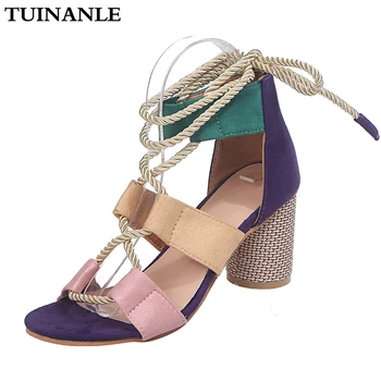 

TUINANLE Women Sandals 2020 New Summer Espadrilles High Heel Open Toe Sandals Hemp High Heel Gladiator Sandals Women Plus Size