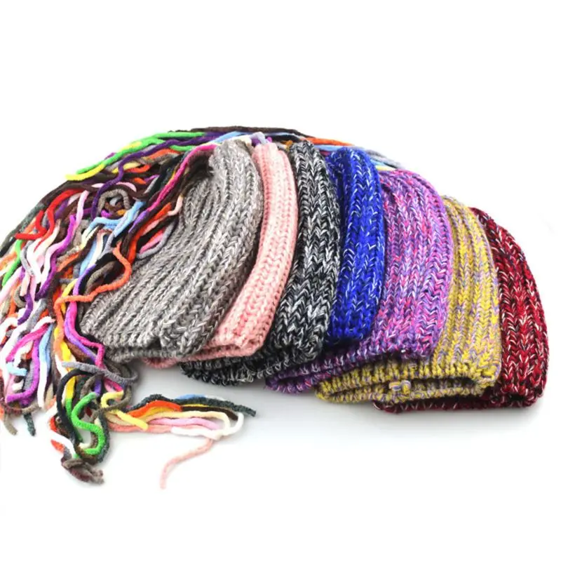 Женская зимняя вязаная шапка Необычные Вечерние разноцветные дреды парик с кисточками шапочка B0KD