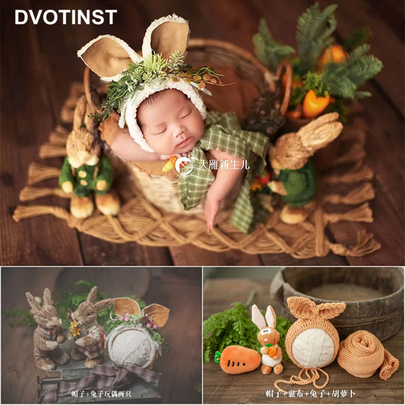 Dvotinst Newborn Baby Photography Props Cute Rabbit Dolls Hat Bonnet Wrap Handmade Christmas Fotografia Studio Shoot Photo Props