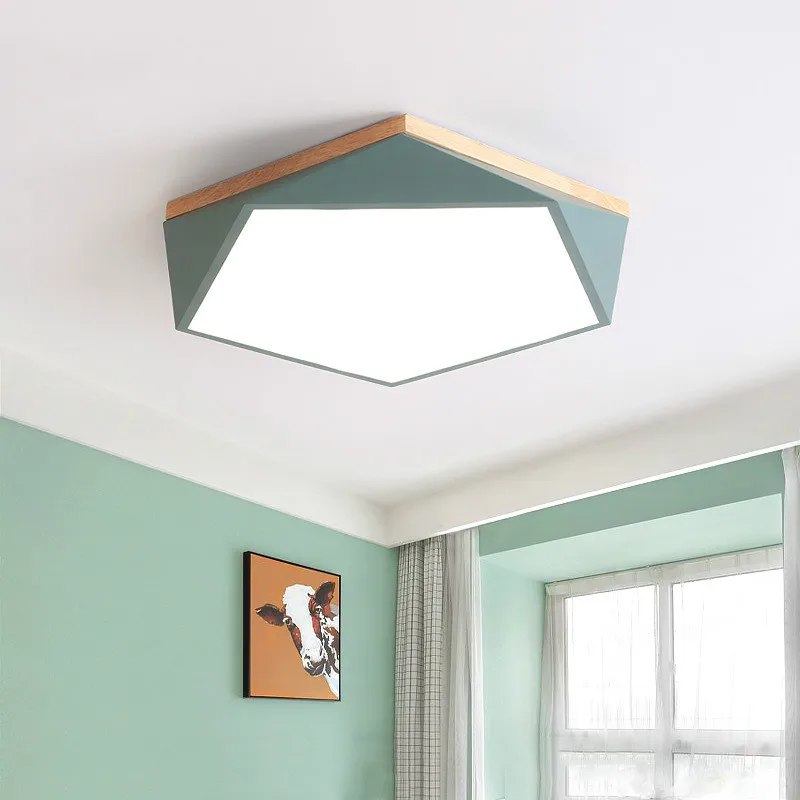 

Современный геометрический потолочный светильник, деревянный, железный, алмазный, для спальни, ресторана, гостиницы, столовой, зеленый, серый, макарон, цветной светильник MJ1111