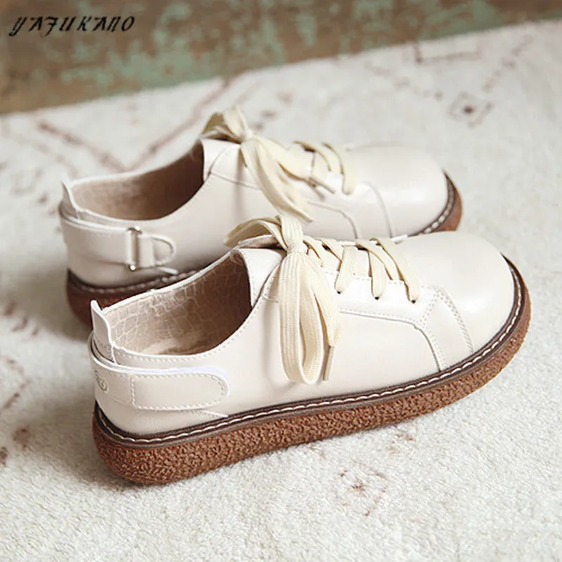

Literary Retro Big Head Doll Shoes Platform Small Leather Shoes Handmade Thick Bottom Casual Shoes Mori Girl Lace-Up Flat Shoes