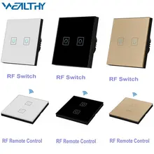 RF433 Wireless Remote Control Wall Light Switch 220V, 86 Type Glass Panel Transmitter 2 Gang Switch Smart Home Bulb Light Switch 100v 240v ac 2 gang 2 way switch rfid wireless 30m remote control touch screen light switch panel 2 wireless receivers