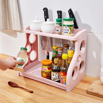 

Multi-function Double-layer Storage Holder Seasoning Jar Placement Rack Countertop Bathroom Kitchen Organizer Storage Racks