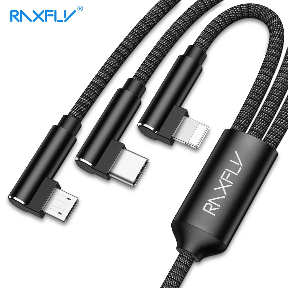 RAXFLY 3A кабель для быстрой зарядки 3 в 1 Micro USB 8Pin type-C кабель для iphone 11 Pro Max для samsung 5V кабель для передачи данных