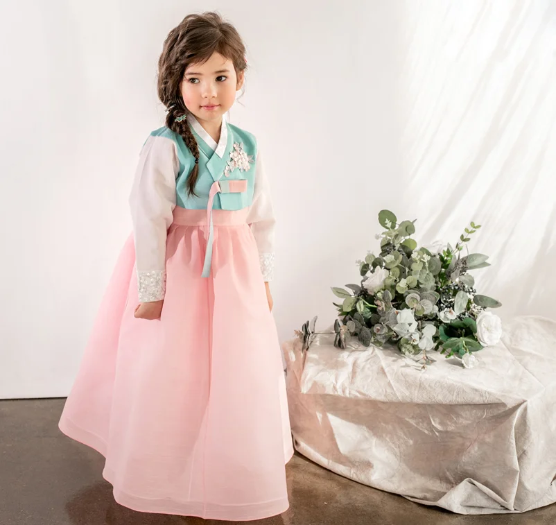Детский традиционный костюм в Корейском стиле; платье для девочек; танцевальная одежда для детей; летние костюмы с длинными рукавами для выступлений; ZL75