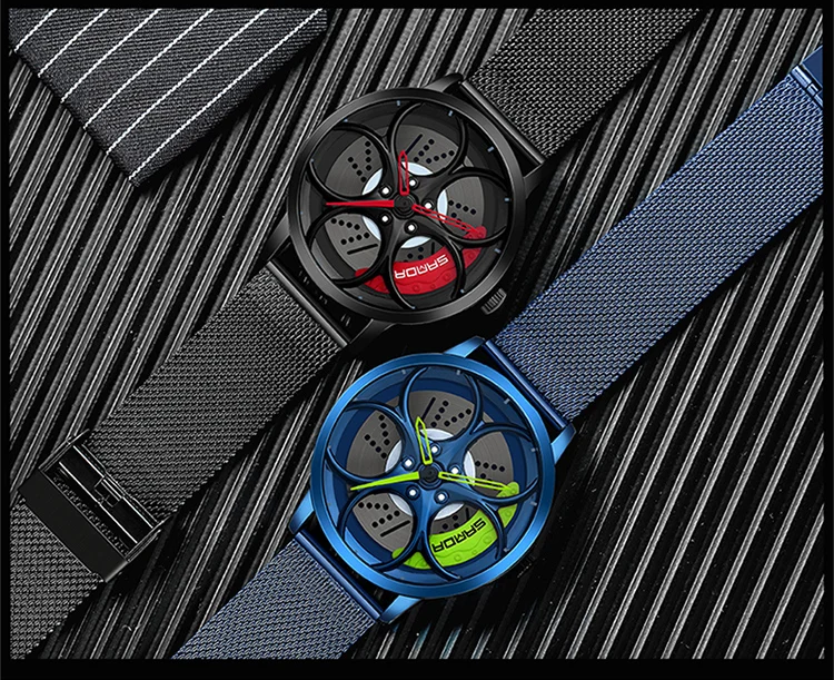 SANDA New Arrival Car Spinning Rim Hub Watche Custom Design Quartz Wristwatch Waterproof Car Wheel Watch Volk Racing Rays