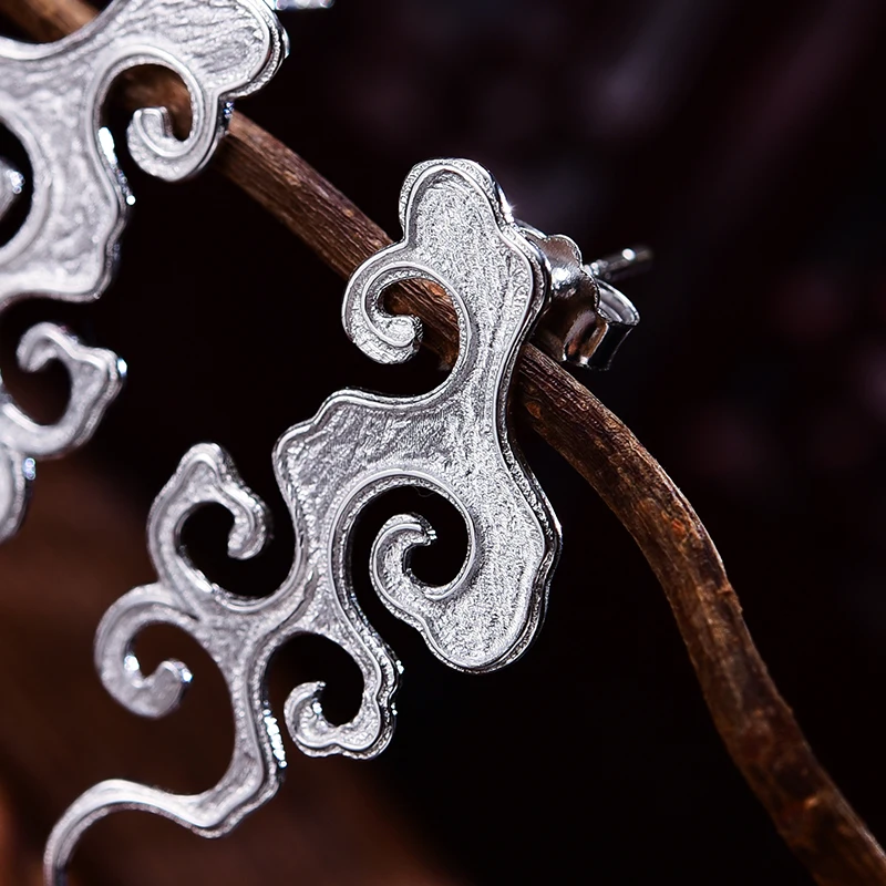 Cena Lotus Fun prawdziwe 925 srebro Fine Jewelry oryginalny Sunset Cloud Dangle kolczyki chiński styl Vintage kolczyki dla kobiet