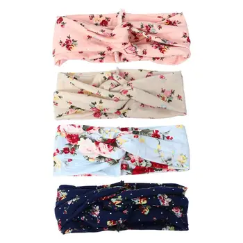 

4Pcs Headband Fashion Floral Flower Printed Comfortable Stylish Head Wrap Hair Band Hairband Headpiece Headdress for Ladies