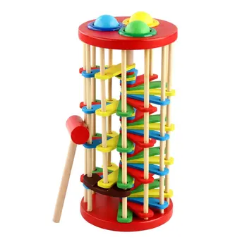 

Wooden Color Rotary Knocking Ball Drop Ladder Beat Toy Ball Drop Ladder Hand Eye Coordination Puzzle Play Table