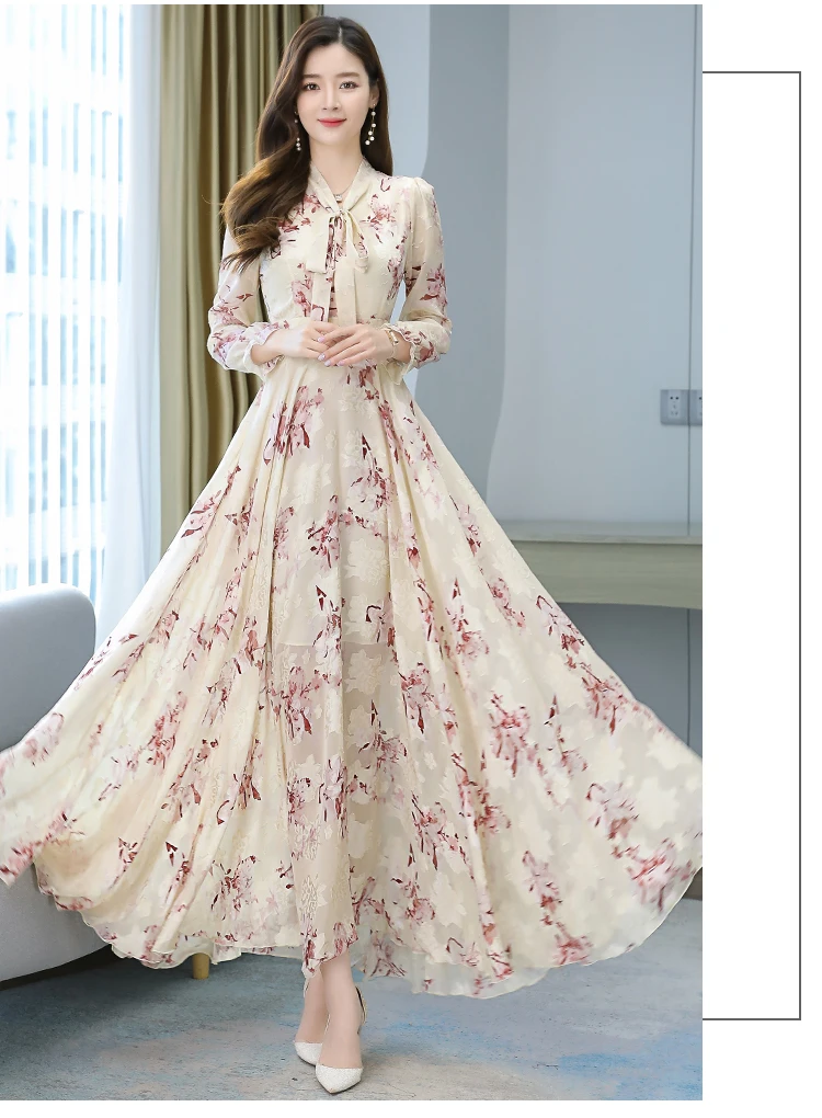 2021 New Spring And Autumn Dress Black And White Apricot Print Long Skirt High Quality Oversized Flower Long Sleeve Women's Chif 2021 New Spring And Autumn Dress Black And White Apricot Print Long Skirt High Quality Oversized Flower Long Sleeve Women's Chif
