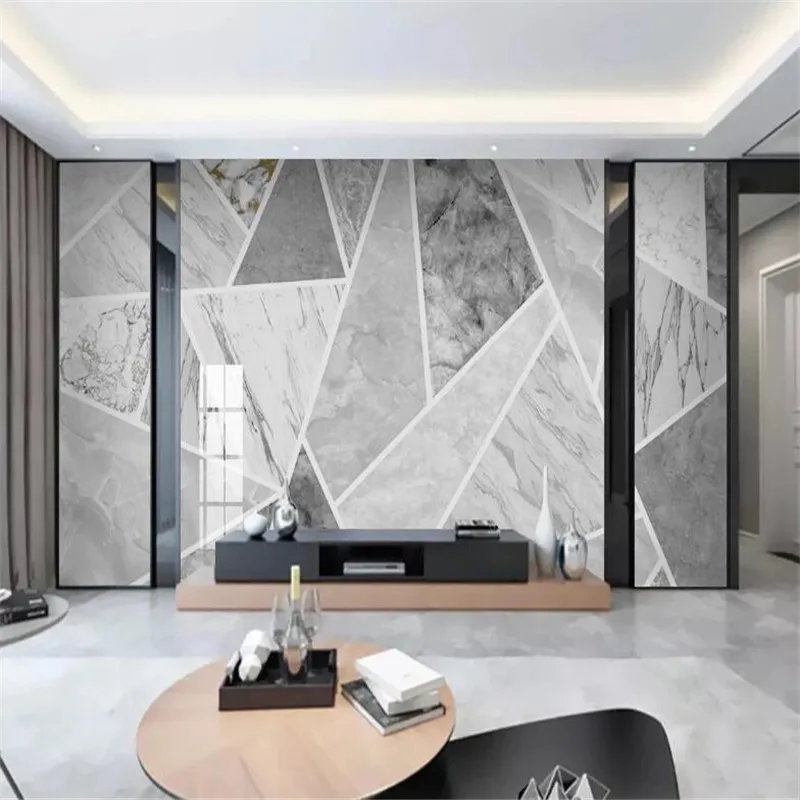 Large 3D Wallpaper Mural Custom Jazz White Marble Stone Geometric Modern Living Room TV Background Wallpaper Mural