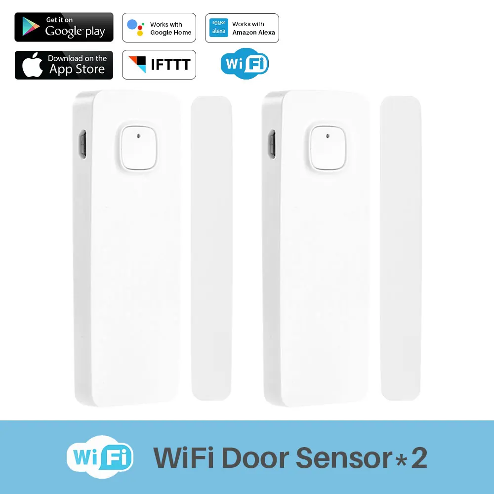 2 Pcs Wi-Fi беспроводной дверной сигнализатор датчик окна детектор Умный дом Охранная сигнализация Tuya приложение Управление работает с Alexa Google Assistant - Цвет: 2 Pcs