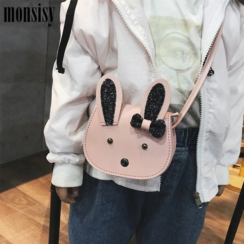 Monsisy/Новинка; Детский кошелек; Кошелек для монет и сумочка для девочек; сумка через плечо; Kawaii; блестящая сумка на плечо из искусственной кожи с кроликом; Bolsa