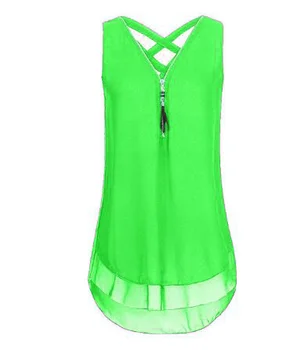 

2020 Summer Chiffon Tank Tops Womens Tunic Zipper V Neck Vest Tops SleevelessLoose Shirts Ladies