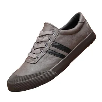 

High quality Fashion Comfortable Men's Black GRAY flats Leather Shoes Men Casual sneaker Shoes AA-229