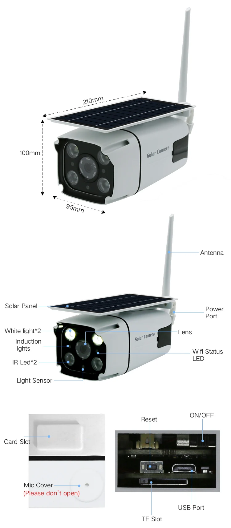 1080P солнечная батарея двойной мощности ИК видение IP66 Открытый wifi IP камеры P2P двухстороннее аудио беспроводной hotpot CCTV камера