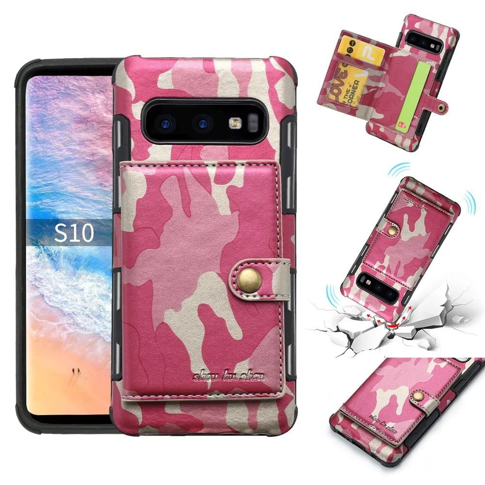 Камуфляж чехлы с отделением для карт, чехол-бумажник чехол для samsung S8 S8PLUS S9 S10PLUS S10LITE S105G A50 A70 M20 M30 NOTE 8 9 10 PLUS чехол s - Цвет: Rose Red