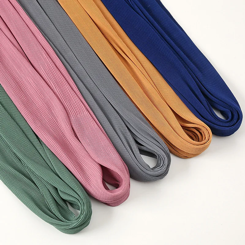 Plain Hijab Scarf Pleated Bubble Chiffon Instant Hijabs Plain Crinkle Shawls Scarf 180*85Cm