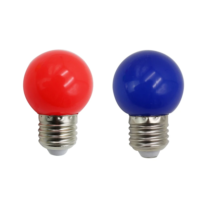 Promotion! 2 Pcs E27 Led Bulbs- E27 1W Pe Frosted Led Globe Colorful White/Red/Green/Blue/Yellow Lamp 220V(Blue& Red