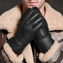 Высококачественные зимние перчатки из овечьей кожи, мужские кашемировые меховые перчатки, мужские кожаные перчатки, перчатки в коробке