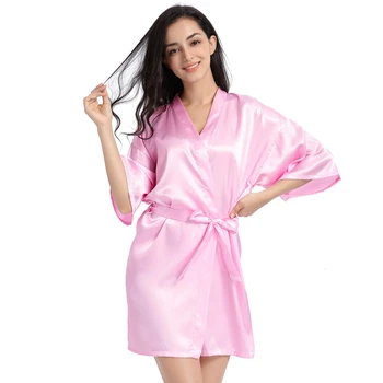 

Solid Pink Women Kimono Robe Gown Comfortable Casual Half Sleeve Sleepwear Nightgown Sexy Mini Bride Bridesmaid Wedding Robe