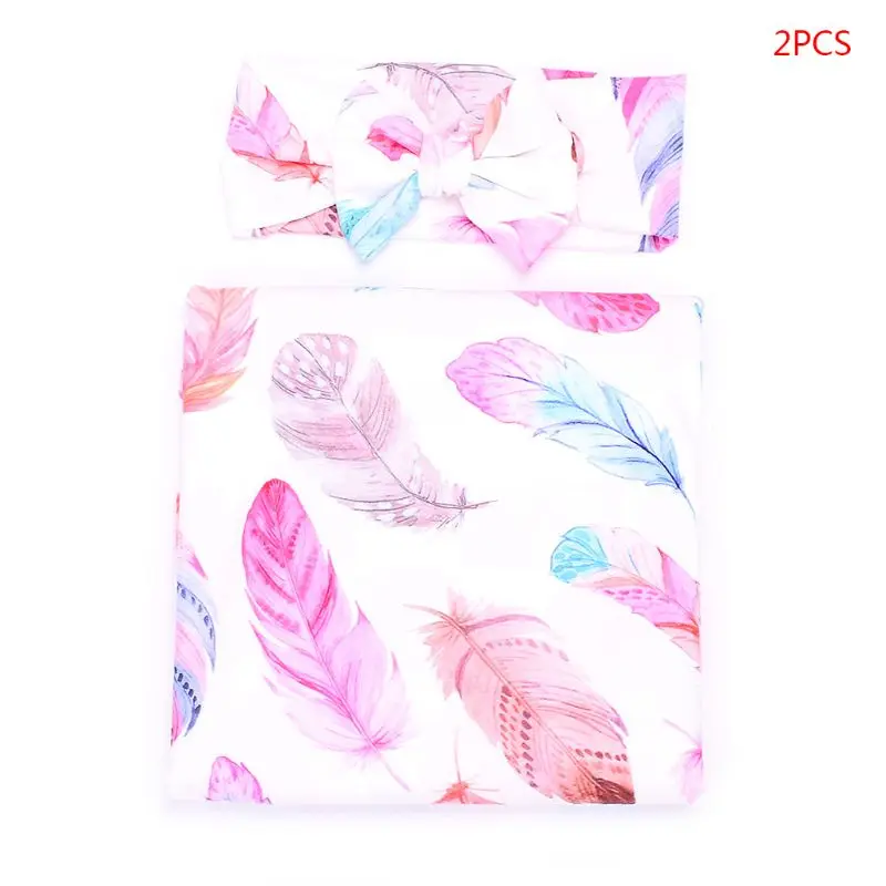 

2019 2 Pcs/set Baby Hair Band Wrapping Towel Set Kids Infants Stroller Blanket Cartoon Animal Print Newborn Swaddle Headband