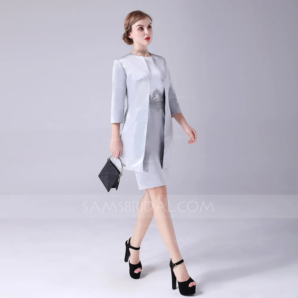 Sheath / Column Jewel Short Chiffon Mother of the Bride Dress with Appliques For Wedding Party