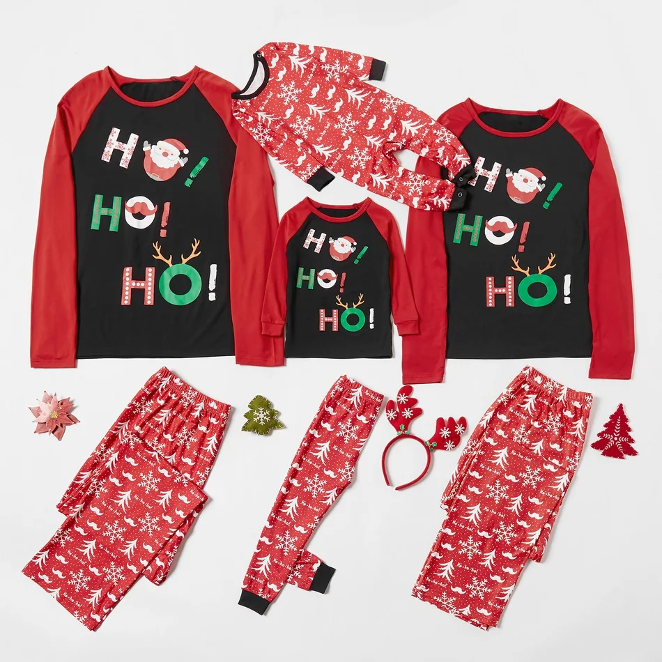 

PatPat 2020 New Arrival Autumn and Winter Mosaic Family Matching Ho Ho HO Santa Christmas Pajamas Sets Family Look Sets