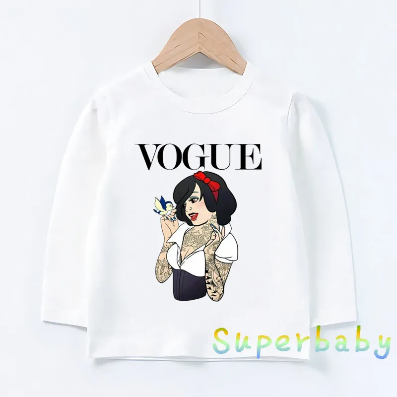 Детская модная футболка в стиле панк с татуировками, с изображением принцессы Алисы и мышления Забавные топы с рисунками для маленьких девочек, Детская футболка с длинными рукавами LKP5295