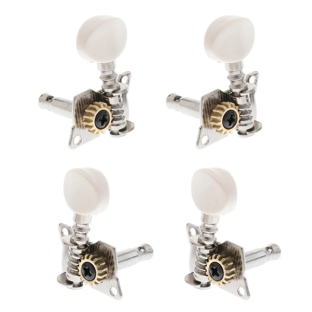 4 Pieces Metal Opened Ukulele Uke Tuning Pegs Tuners Round Cap Silver