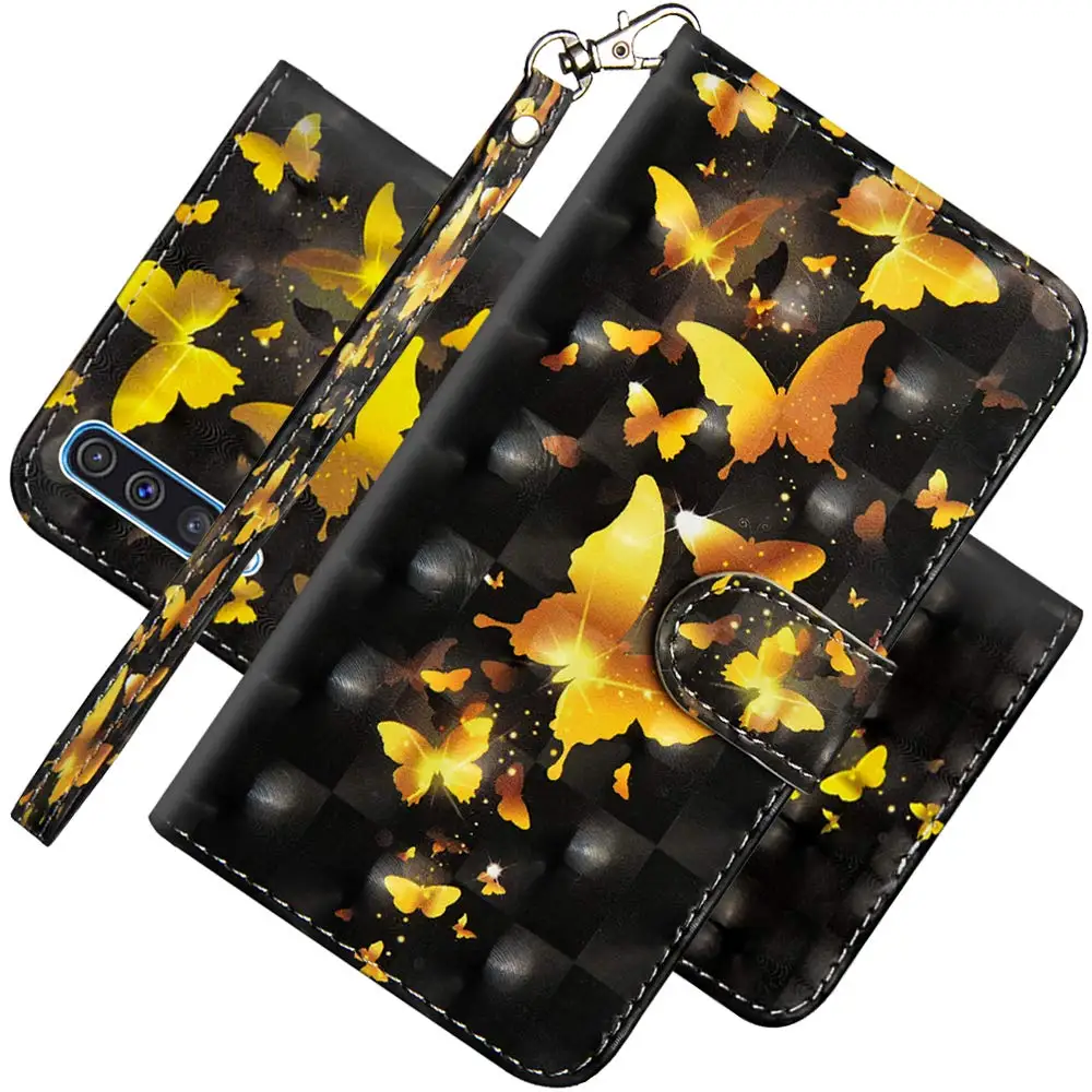 3D бумажник чехол для samsung Galaxy A9 A7 A8 A6 A6s J4 J6 J8 плюс чехол из искусственной кожи с откидной крышкой для samsung J3 J5 J7 Pro - Цвет: Gold butterfly