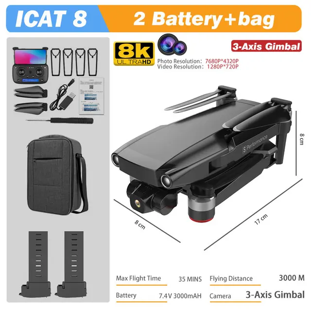 MFM 3-Axis EIS Camera Drone GPS 8K 35min 360° Obstacle Avoidance Professional 5G FPV 1.5Km Long Distance Brushless Icat8 Dron 4K 3-Axis 8K 2B Bag BL