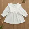 0-5Y Toddler Kids Baby Girl Autumn Dress Ruffles Long Sleeve Solid Cotton Linen Party Casual Dress Clothes ► Photo 2/6