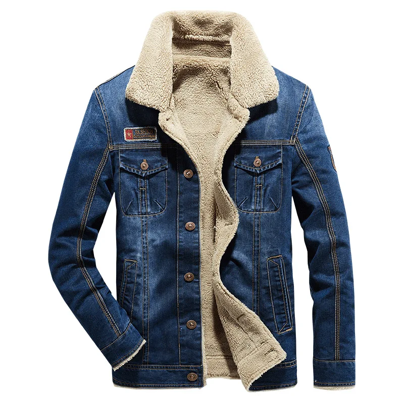 Зимняя джинсовая мужская куртка, модные теплые свободные куртки и пальто, ветровка, куртка-бомбер, Мужская Уличная приталенная куртка, Мужская одежда - Цвет: JK19 light Blue