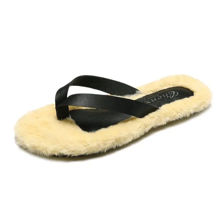 Classics Winter Women Fur Flip Flops Outside Flat Open Toe Women Shoes Solid Casual Faux Fur Slippers