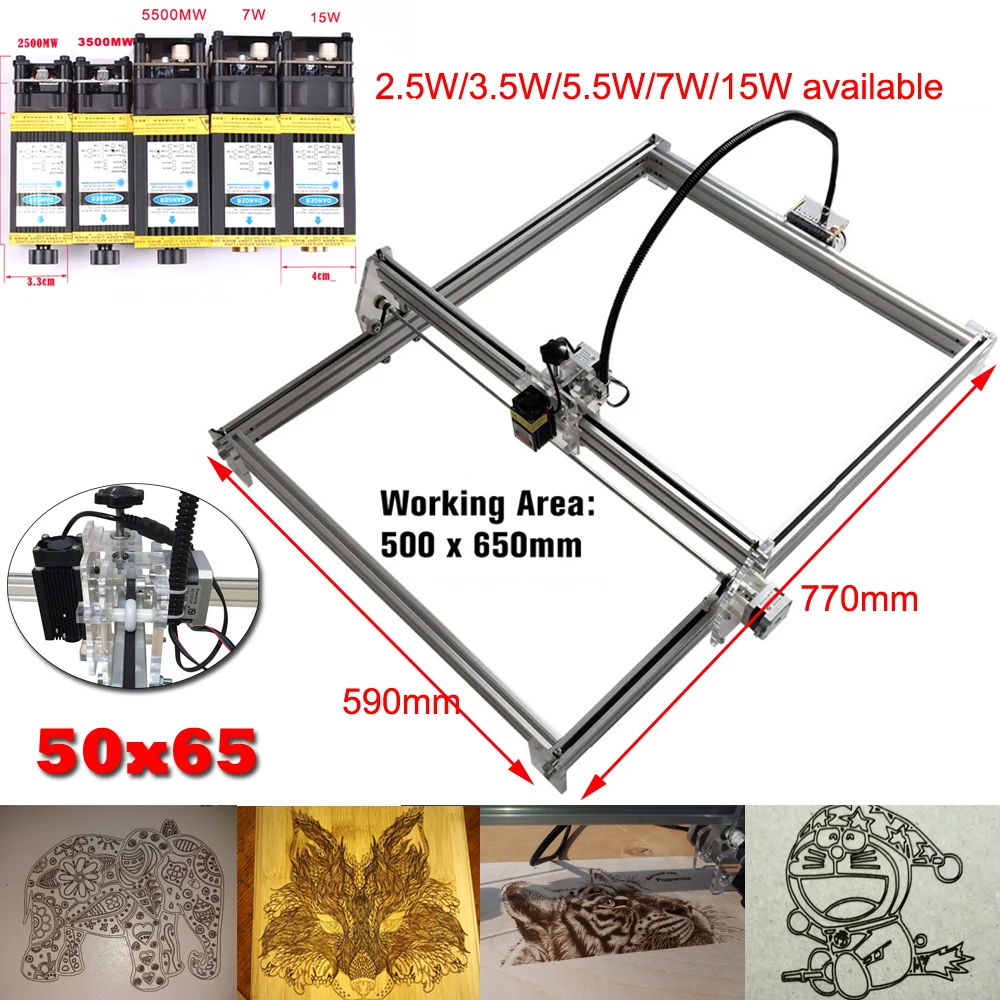 50*65 см мини ЧПУ лазер 2,5 Вт/3,5 Вт/5,5 Вт/7 Вт/15 Вт синий лазерный гравировальный станок с ЧПУ 12 В DIY деревянный маршрутизатор/резак/принтер+ лазер