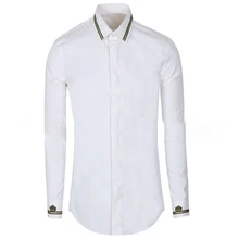 

2021 New casual men's long-sleeved shirt hit color handmade crown cotton close-up fashion all-match black and white shirt long