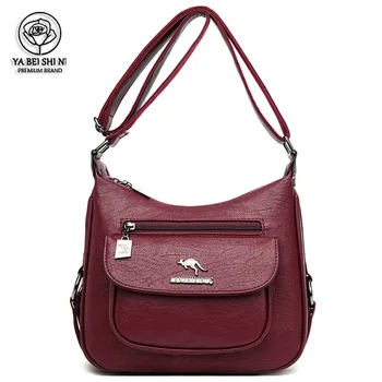 

Fashion Women Bag Pu Soft Leather Shoulder Bag Multi-layer Crossbody Bag Quality Small Bag Brand wine Red Handbag Purse tote