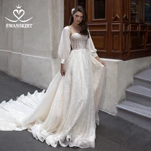 Vestido de Noiva, роскошное свадебное платье, расшитое бисером,, шикарная юбка, Сказочная аппликация, а-силуэт, с рукавом, принцесса, иллюзия, платье невесты, DY08