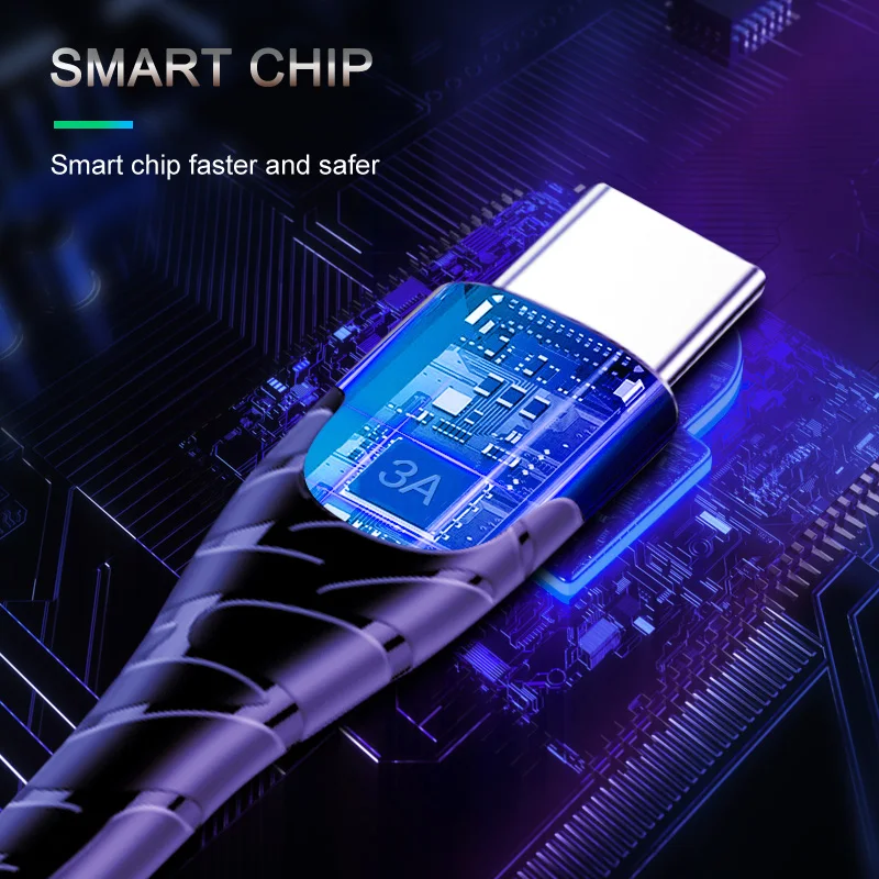 ANKNDO Micro usb type C 3A кабель для быстрой зарядки светодиодный шнур для зарядки мобильного телефона для samsung sony Xiaomi huawei USB-C шнур