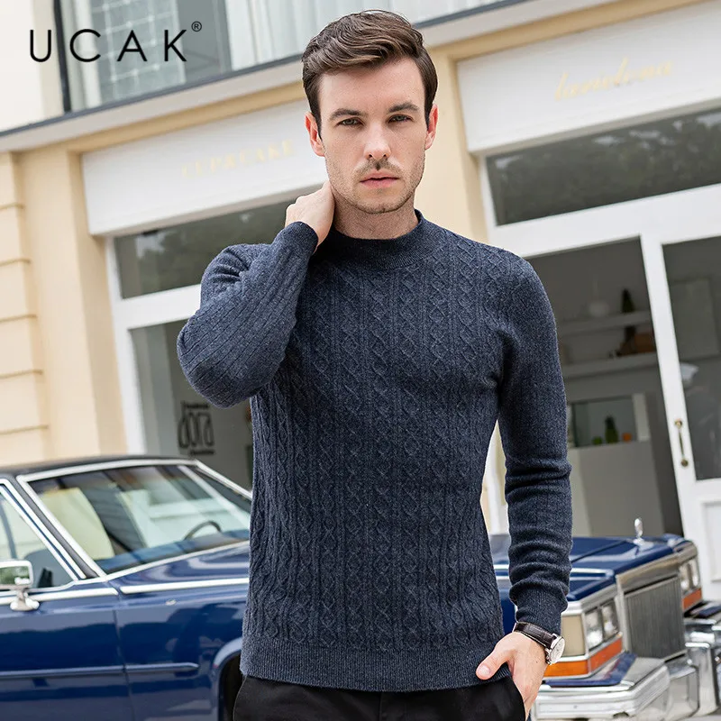 Great Value UCAK Brand Pure Merino Wool Sweater Men Casual Striped Pull Homme O-Neck Pullover Men Autumn Winter Warm Cashmere Sweaters U3097