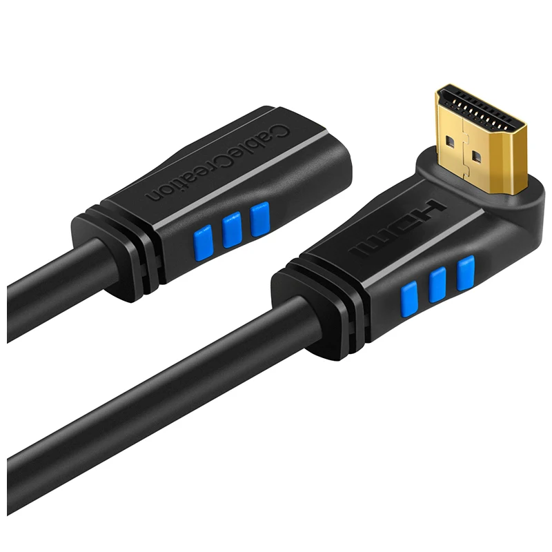 HDMI 2.0 Extension Cable, Down Angle 90 Degree Down 4K(60Hz) HDMI 2.0 Male to Female Cable, 3D Video, Ethernet, Audio, Black